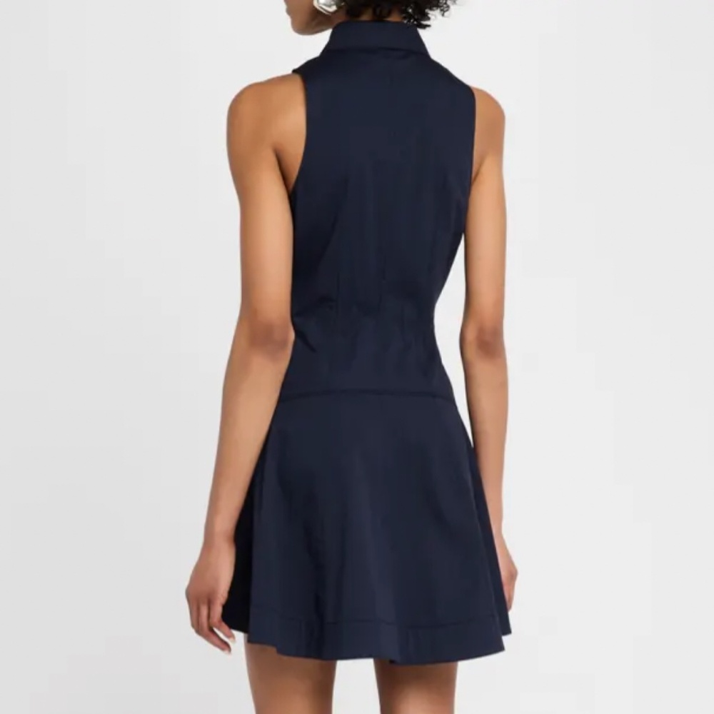 NWT Cinq a Sept Poppy Sleeveless Flared Mini Poplin Shirtdress - Navy Blue Sz4 - Picture 5 of 11